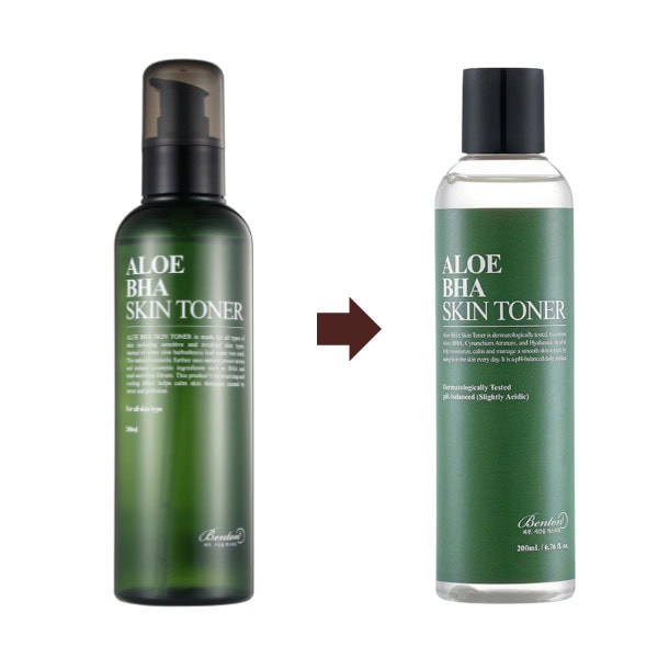 Benton Aloe BHA Skin Toner en botella con etiqueta verde y tapa negra.